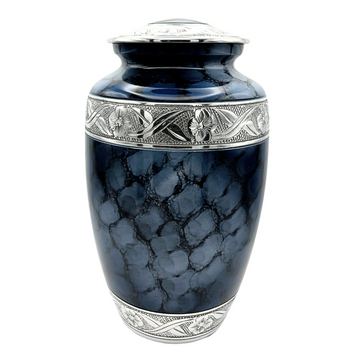 Hand engraved metal Urn marble effect