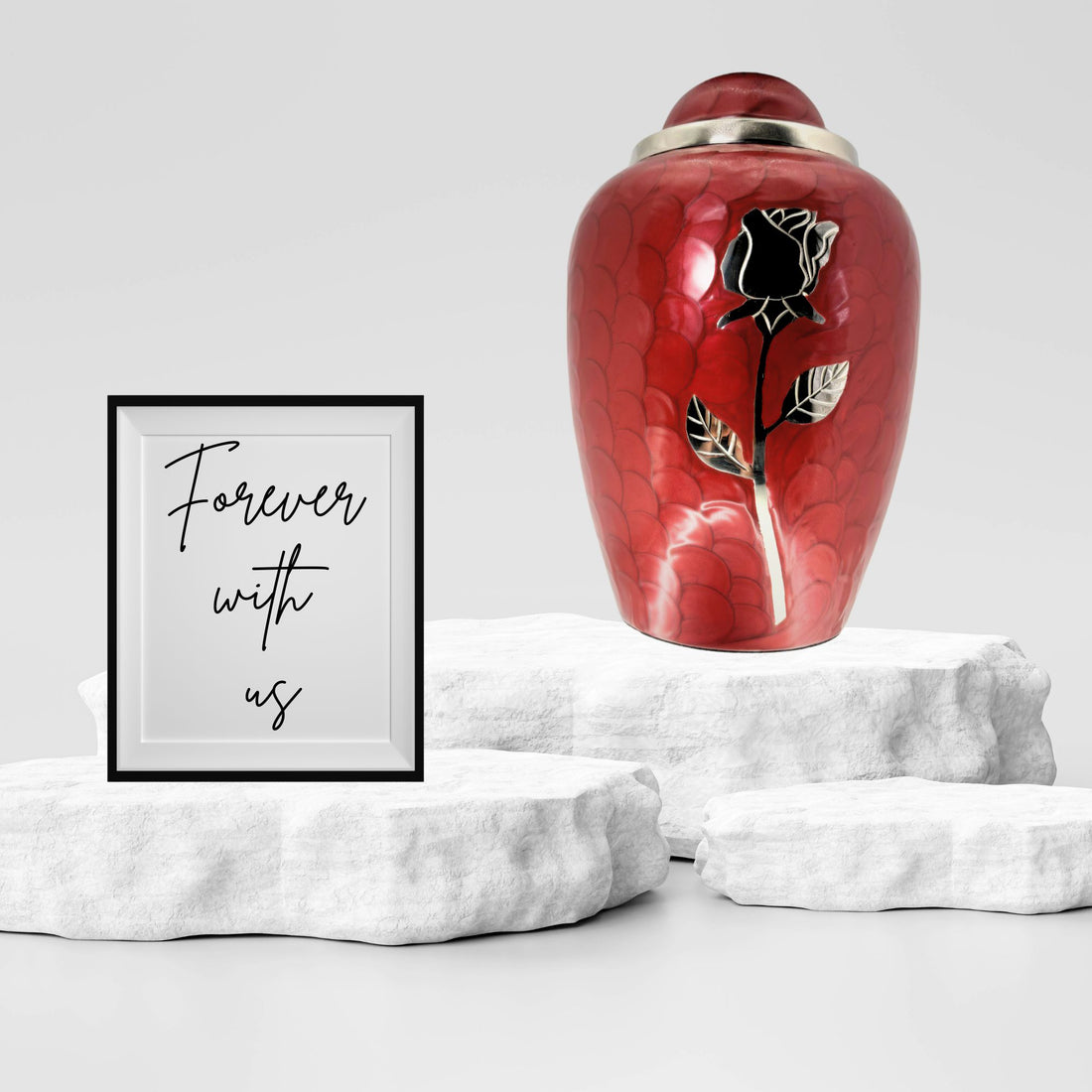 Deep red Urn with floral Engraving