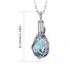 Teardrop-shaped pendant with colorful gemstone and 'Forever in My Heart' engraving on a white background.