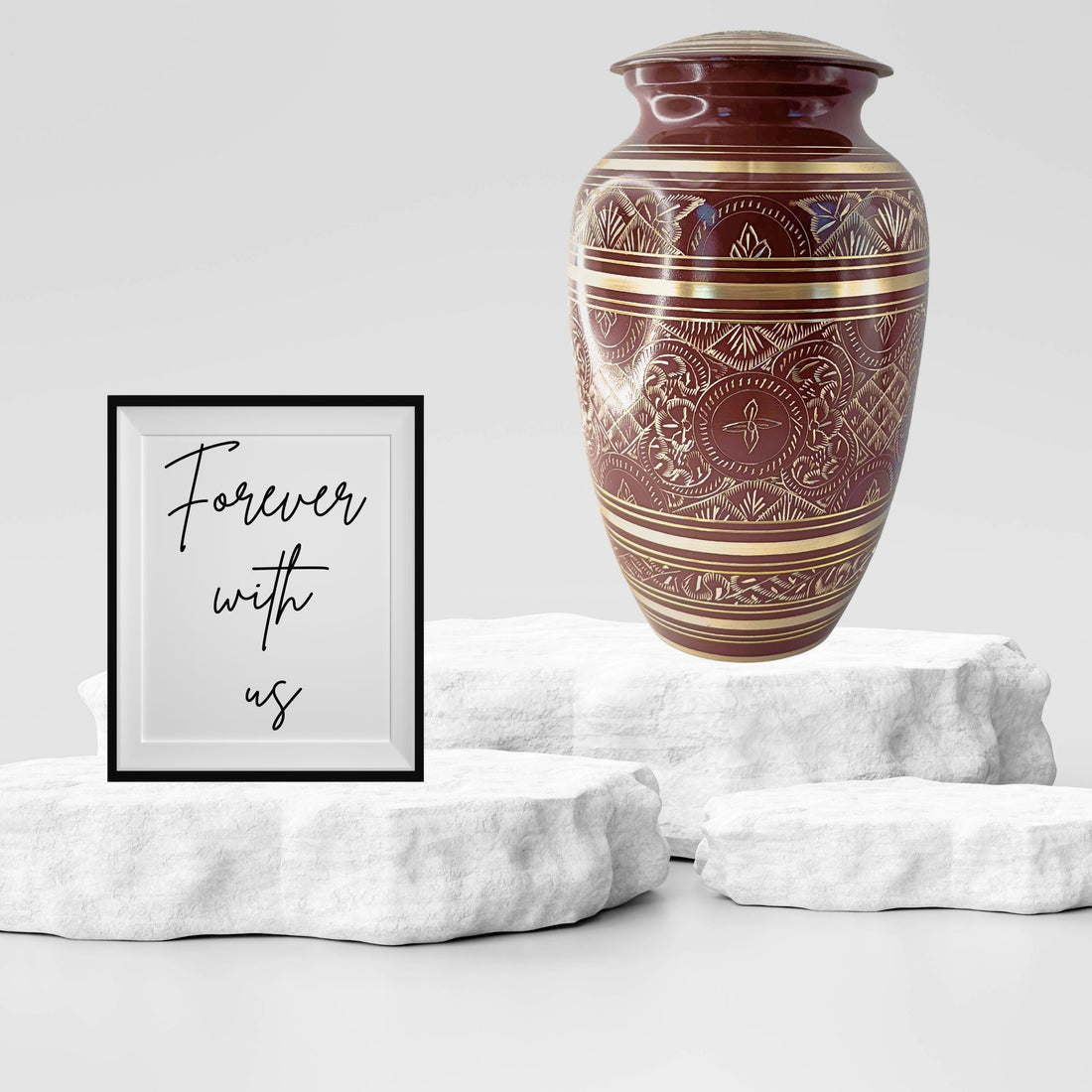 Decorative urn with intricate patterns on a white background