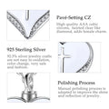 Jewelry product with details on pavé-setting CZ, 925 Sterling Silver, and polishing process.