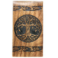 Wooden box with tree of life design on a white background