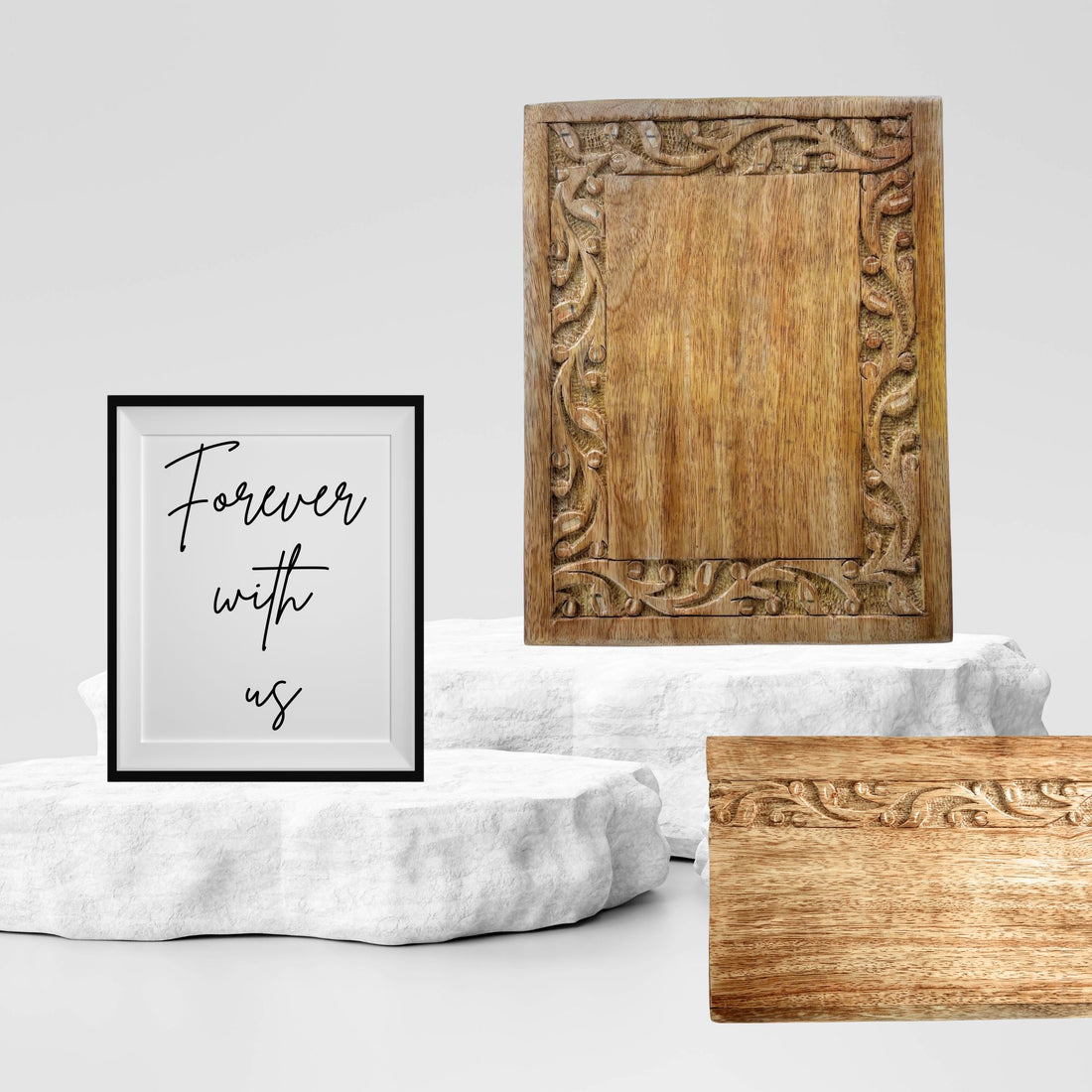 Wooden panel with intricate carvings on a white background